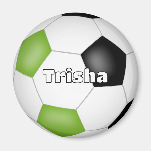 明るい緑のブラックサッカーをテーマにした名前をカスタムする マグネット (正面)