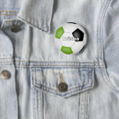 明るい緑のブラックサッカーをテーマにした名前をカスタムする 缶バッジ (インサイチュ)