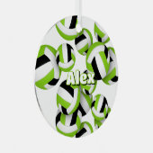 明るい緑のブラックバレーボールズアスリート名 メタルオーナメント (正面右)