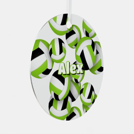 明るい緑のブラックバレーボールズアスリート名 メタルオーナメント (正面右)