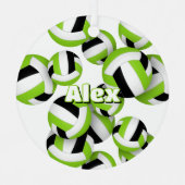 明るい緑のブラックバレーボールズアスリート名 メタルオーナメント (正面)