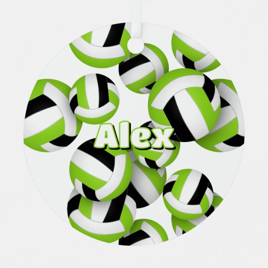 明るい緑のブラックバレーボールズアスリート名 メタルオーナメント (正面)