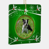 明るい緑のホリ赤と白ーのペット写真 セラミックオーナメント (右)