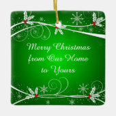 明るい緑のホリ赤と白ーの渦巻き華美旋回 セラミックオーナメント (正面)