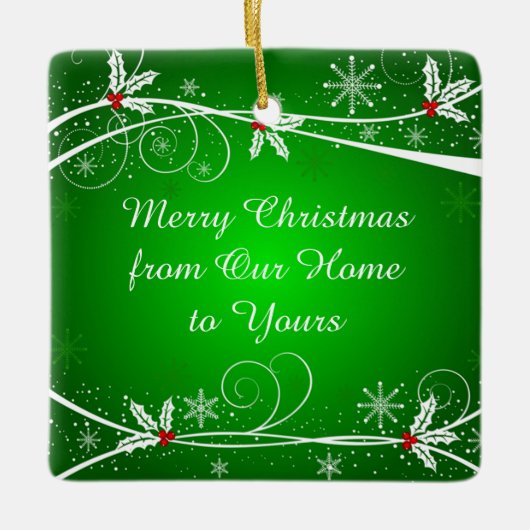 明るい緑のホリ赤と白ーの渦巻き華美旋回 セラミックオーナメント (正面)