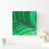 明るい緑のマラカイト鉱物 スクエア壁時計 (ホーム)