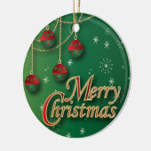 明るい緑のメリークリスマス セラミックオーナメント (左)