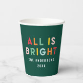 明るい緑のモダンクリスマスの家族の装飾 紙コップ (裏面)