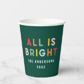 明るい緑のモダンクリスマスの家族の装飾 紙コップ (正面)