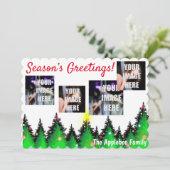 明るい緑のモミの木のカラフルオーナメント休日 案内状 (スタンド正面)