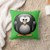 明るい緑の上の漫画ペンギン クッション (ブランケット)