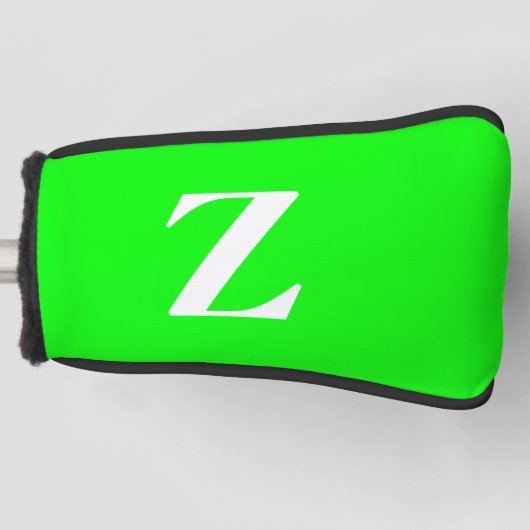 明るい緑の大きな白のモノグラム ゴルフヘッドカバー (正面)