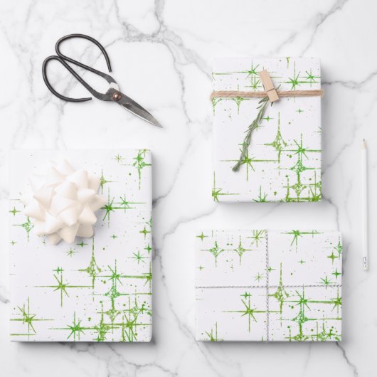 明るい緑の星の光 ラッピングペーパーシート (正面)