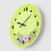 明るい緑の格子縞 ラージ壁時計 (傾斜)