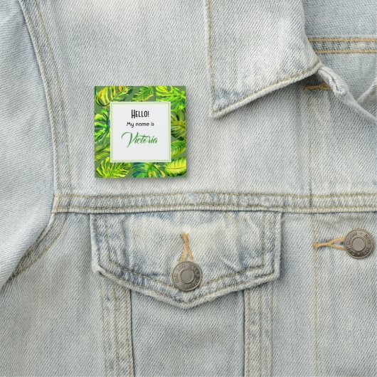 明るい緑の水の色のパーム葉の大きな正方形 名札 (インサイチュ)