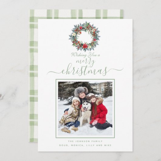 明るい緑の水彩プライドメリークリスマス写真 シーズンカード (正面/裏面)