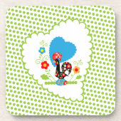 明るい緑の水玉模様を持つポルトガルの鶏。 コースター (正面)