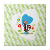 明るい緑の水玉模様を持つポルトガルの鶏。 タイル (正面)