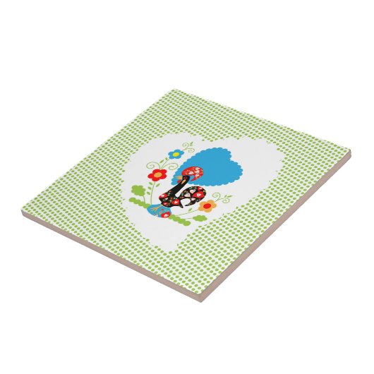 明るい緑の水玉模様を持つポルトガルの鶏。 タイル (側面)