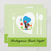 明るい緑の水玉模様を持つポルトガルの鶏。 招待状 (正面/裏面)