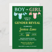 明るい緑の男の子または女の子のジェンダーが赤ちゃんのシャワーを明らかにする 招待状 (正面/裏面)