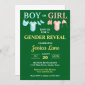 明るい緑の男の子または女の子のジェンダーが赤ちゃんのシャワーを明らかにする 招待状 (正面/裏面)