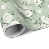 明るい緑の白いバラ ラッピングペーパー (ロールコーナー)