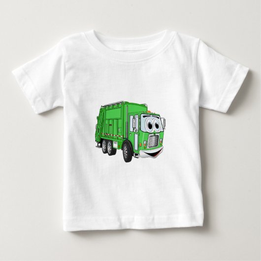 明るい緑の笑顔のごみトラックの漫画 ベビーTシャツ (正面)