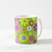 明るい緑の花のパワーパターン コーヒーマグカップ (正面右)