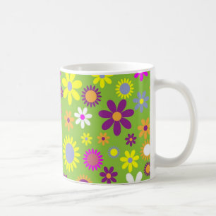明るい緑の花のパワーパターン コーヒーマグカップ