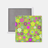 明るい緑の花のパワーパターン マグネット (正面/裏面)