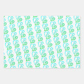 明るい緑の青のリンクハートパターン ラッピングペーパーシート (正面3)