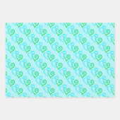 明るい緑の青のリンクハートパターン ラッピングペーパーシート (正面2)