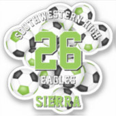 明るい緑の黒いサッカーチームが女の子の男の子を彩る シール (正面)