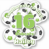 明るい緑の黒いサッカーチームが女の子の男の子を彩る シール (正面)