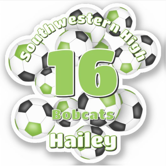 明るい緑の黒いサッカーチームが女の子の男の子を彩る シール (正面)