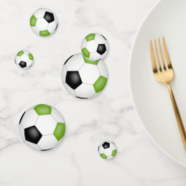 明るい緑の黒いサッカーボールの子供のパーティー コンフェッティ