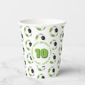 明るい緑の黒いサッカーボール誕生日パーティー 紙コップ (正面)
