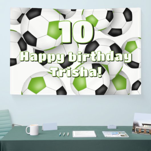 明るい緑の黒いサッカー誕生祝い 横断幕 (トレードショー)