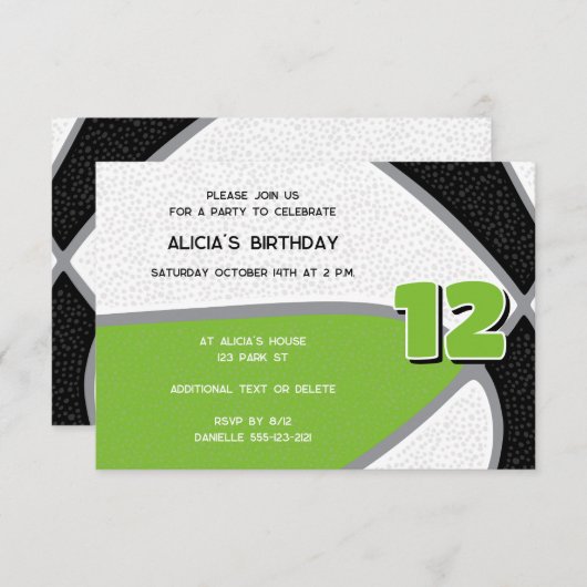 明るい緑の黒いバスケットボールガールズスポーツパーティー 招待状 (正面/裏面)