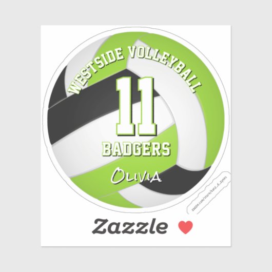 明るい緑の黒チームカラーバレーボール選手 シール (シート)