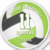 明るい緑の黒チームカラーバレーボール選手 シール (正面)