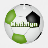 明るい緑色のブラックキープササッカーアスリート メタルオーナメント (正面)