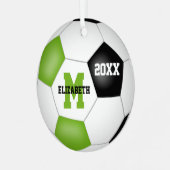 明るい緑色のブラックキープササッカーアスリート メタルオーナメント (正面左)