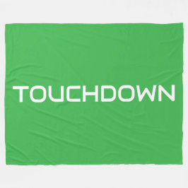 明るい緑色の背景にTOUCHDOWNのモダンなテキストが映えるスポーツ風デザイン フリースブランケット