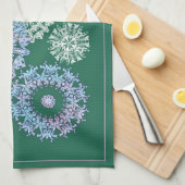 明るい緑茶タオル水彩の雪片 キッチンタオル (四つ折り)