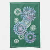 明るい緑茶タオル水彩の雪片 キッチンタオル (縦)