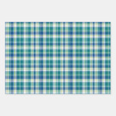 明るい緑、青と白の格子縞 ラッピングペーパーシート (正面3)