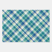 明るい緑、青と白の格子縞 ラッピングペーパーシート (正面)