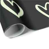 明るい緑（黒）の手描きハート ラッピングペーパー (ロールコーナー)